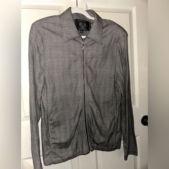 St. John Sport by Marie Gray black plaid studded collared blazer jacket M winter - Picture 1 of 11